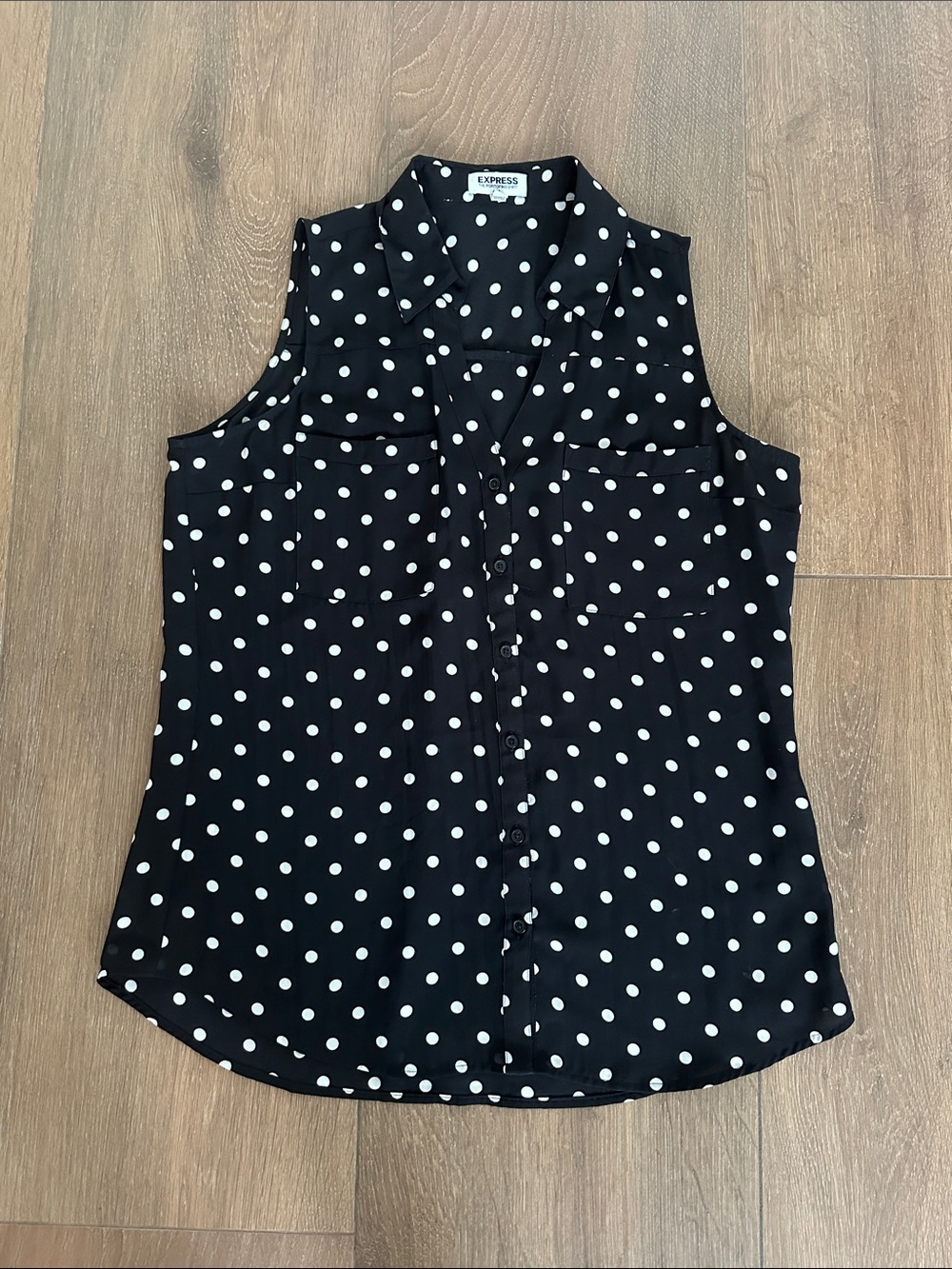 Express Black and White Polka Dot Sleeveless Button-Front Camisole